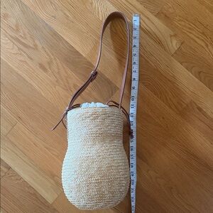 ZARA Woven Straw basket bag with Brown leather Strap - Natural
